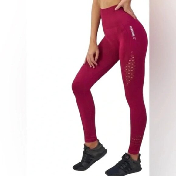 Gymshark Seamless Energy High Waisted Leggings Beet Red Full Length Size XS - Picture 5 of 16